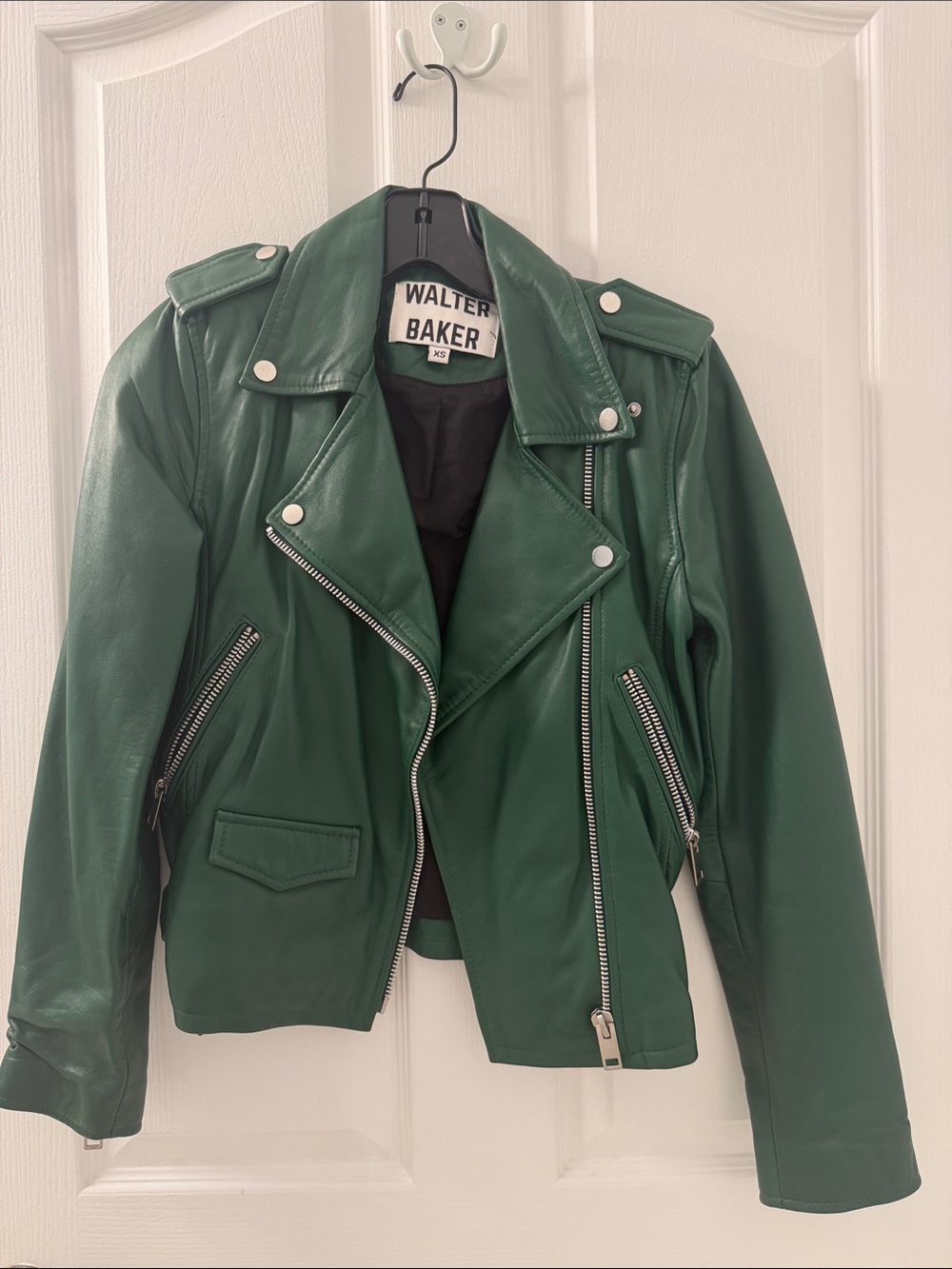 Walter Baker Dark Green Leather Moto Jacket
